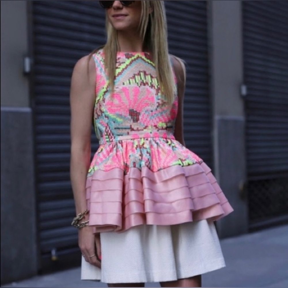 Anthropologie Daksha Pink Embroidered Peplum Top - Fish Fry Manish Arora